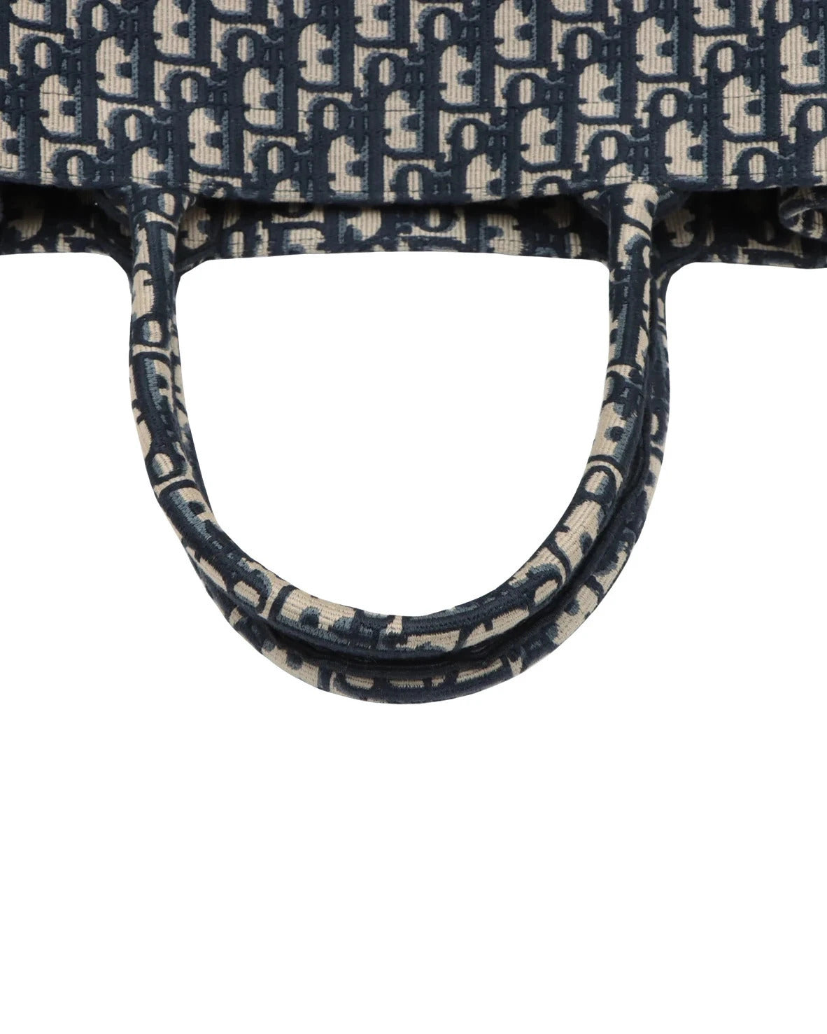 Pre-Loved Book Tote Tote Oblique Embroidered Canvas Large, Navy Blue/Beige