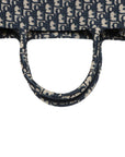 Pre-Loved Book Tote Tote Oblique Embroidered Canvas Large, Navy Blue/Beige
