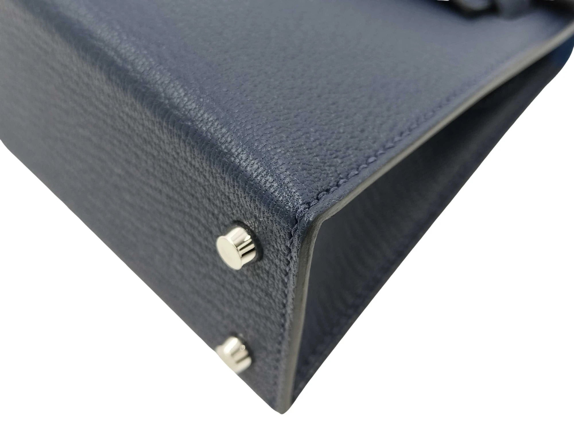 Pre-Loved Kelly Handbag Leather Mini II with Palladium Hardware, Navy Blue