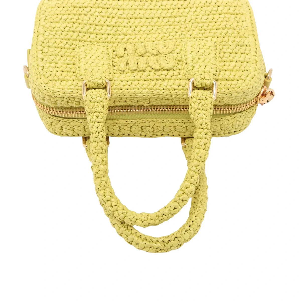 Pre-Loved Crochet Bauletto Handbag Raffia Crochet Mini with Gold Hardware, Yellow