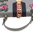 Pre-Loved Sylvie Handbag Floral Leather Medium with Gold Hardware, Gray