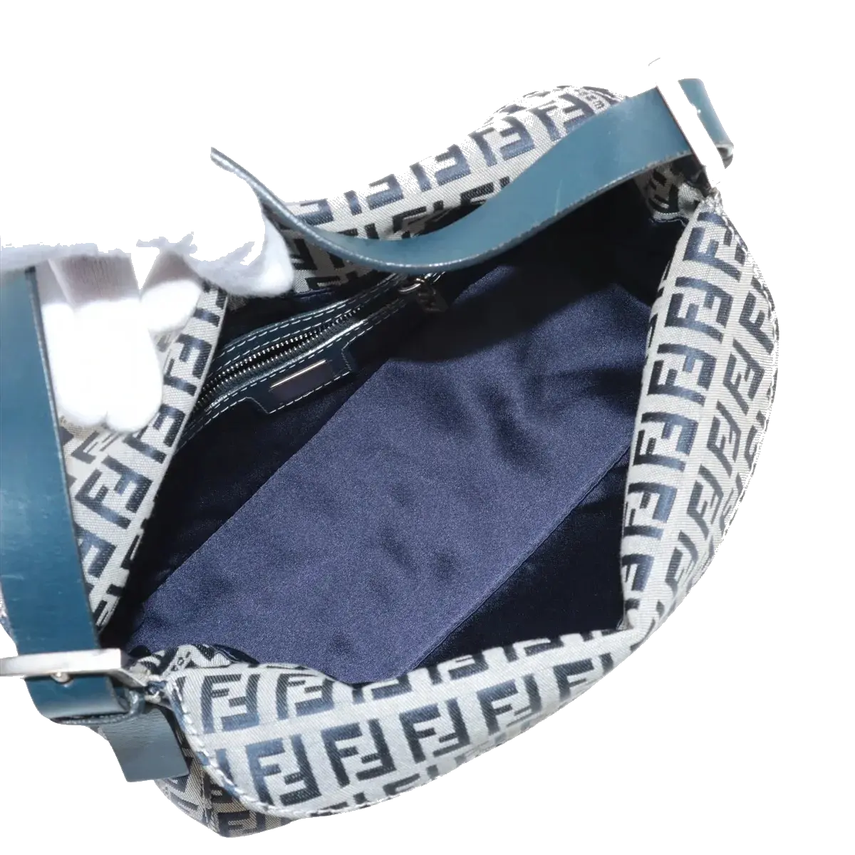 Pre-Loved Mamma Baguette Shoulder Bag Zucchino Coated Canvas with Silver Hardware, Grey / Navy