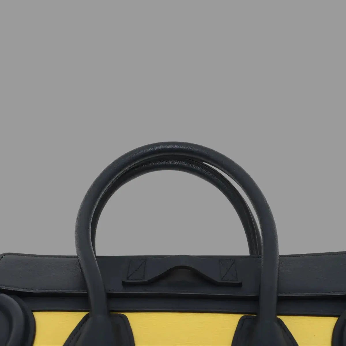Pre-Loved Luggage Tote Leather Micro with Rose Gold Hardware, Navy, Yellow, and Beige