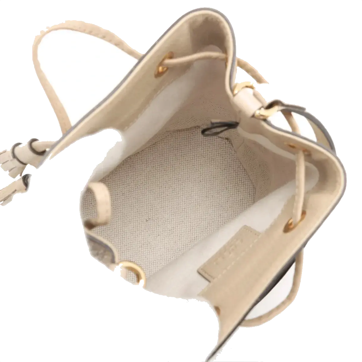 Pre-Loved Ophidia Bucket Bag GG Supreme Coated Canvas Mini with Gold Hardware, Beige / White