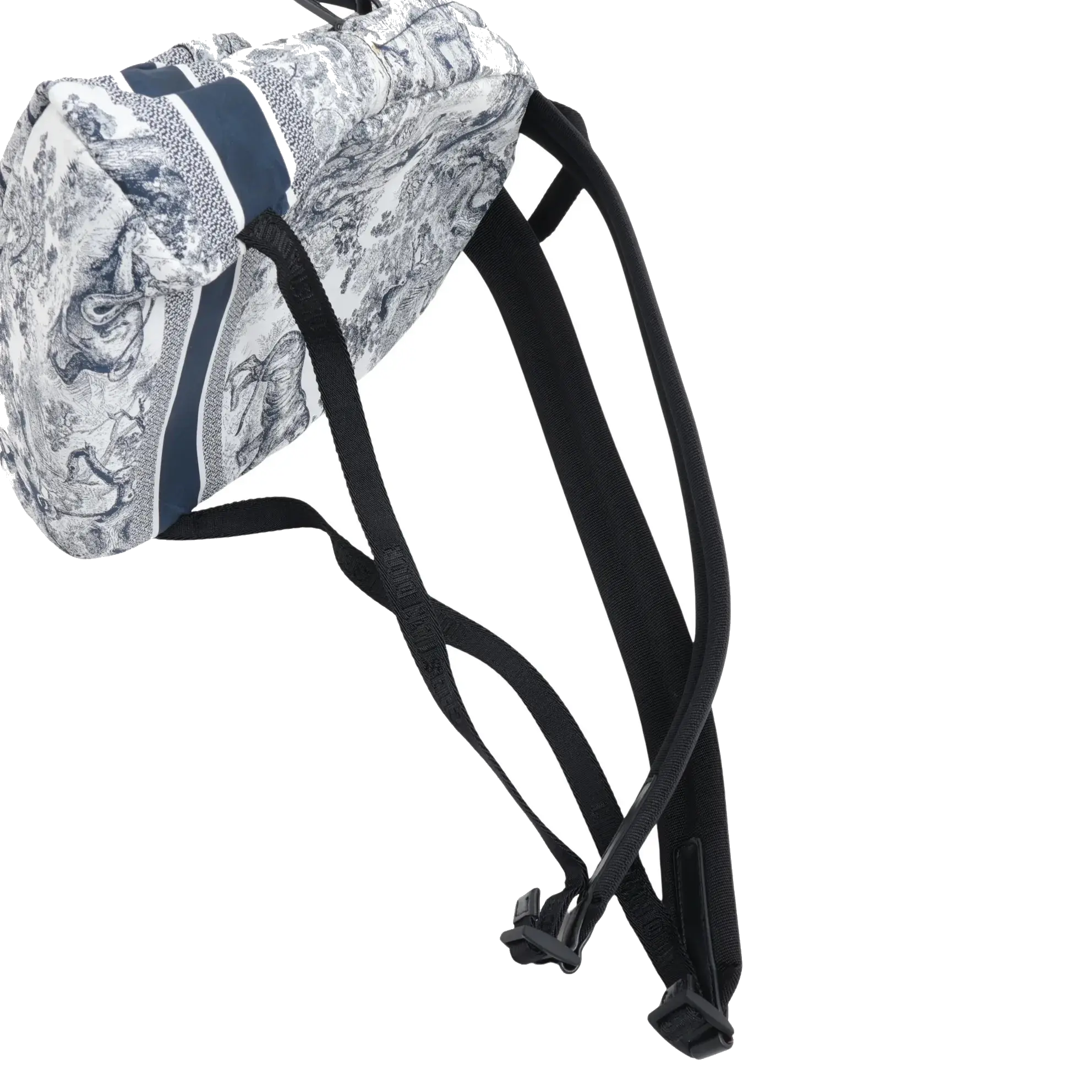 Pre-Loved DiorTravel Backpack Toile de Jouy Coated Canvas Medium with Black Hardware, White and Navy Blue
