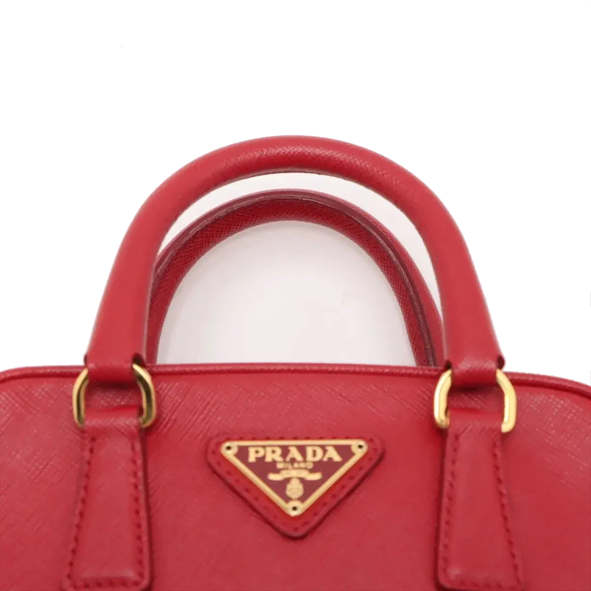 Pre-Loved Saffiano Mini Bauletto Handbag Leather Mini with Gold Hardware, Red