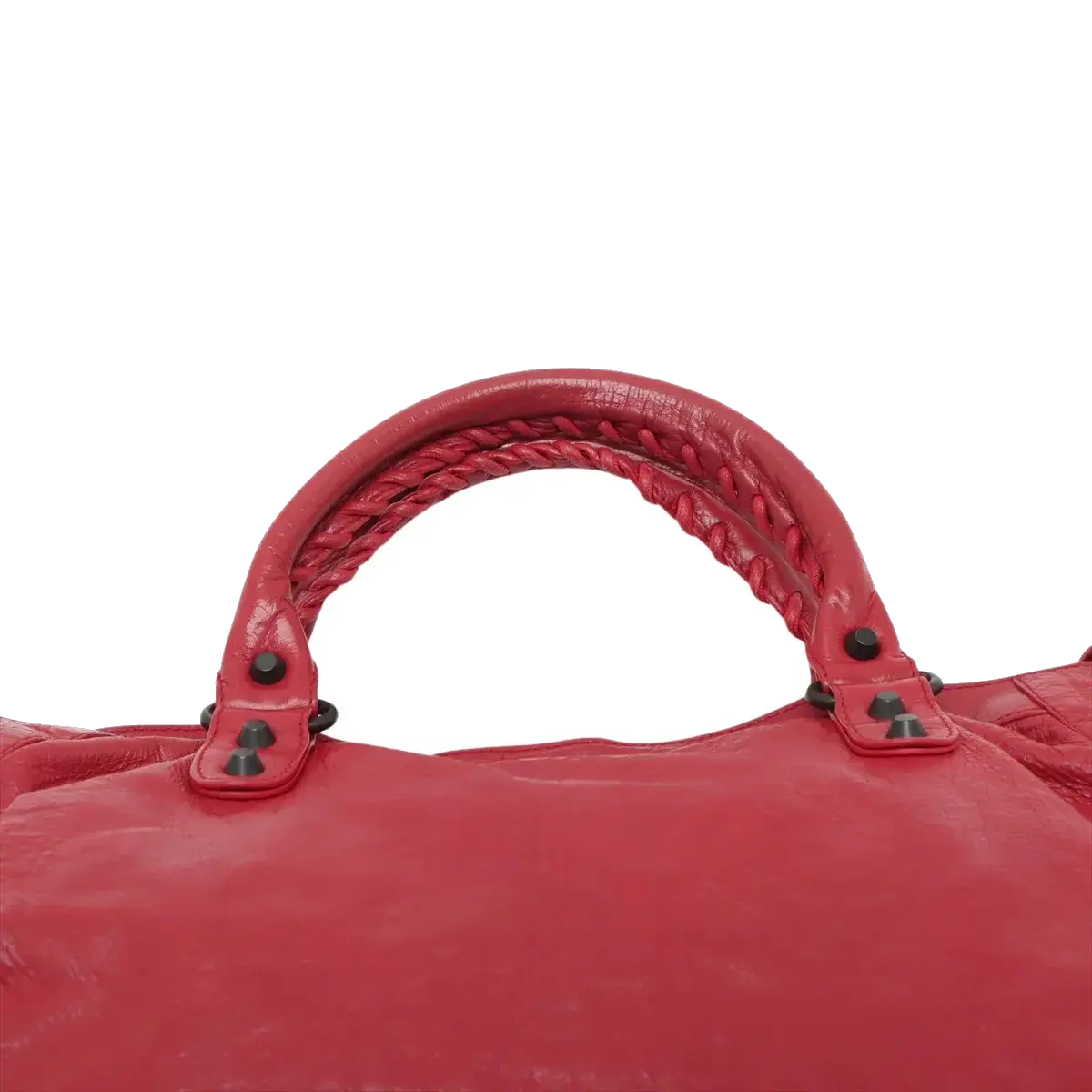 Pre-Loved City Handbag Leather with Matte Black Hardware, Red