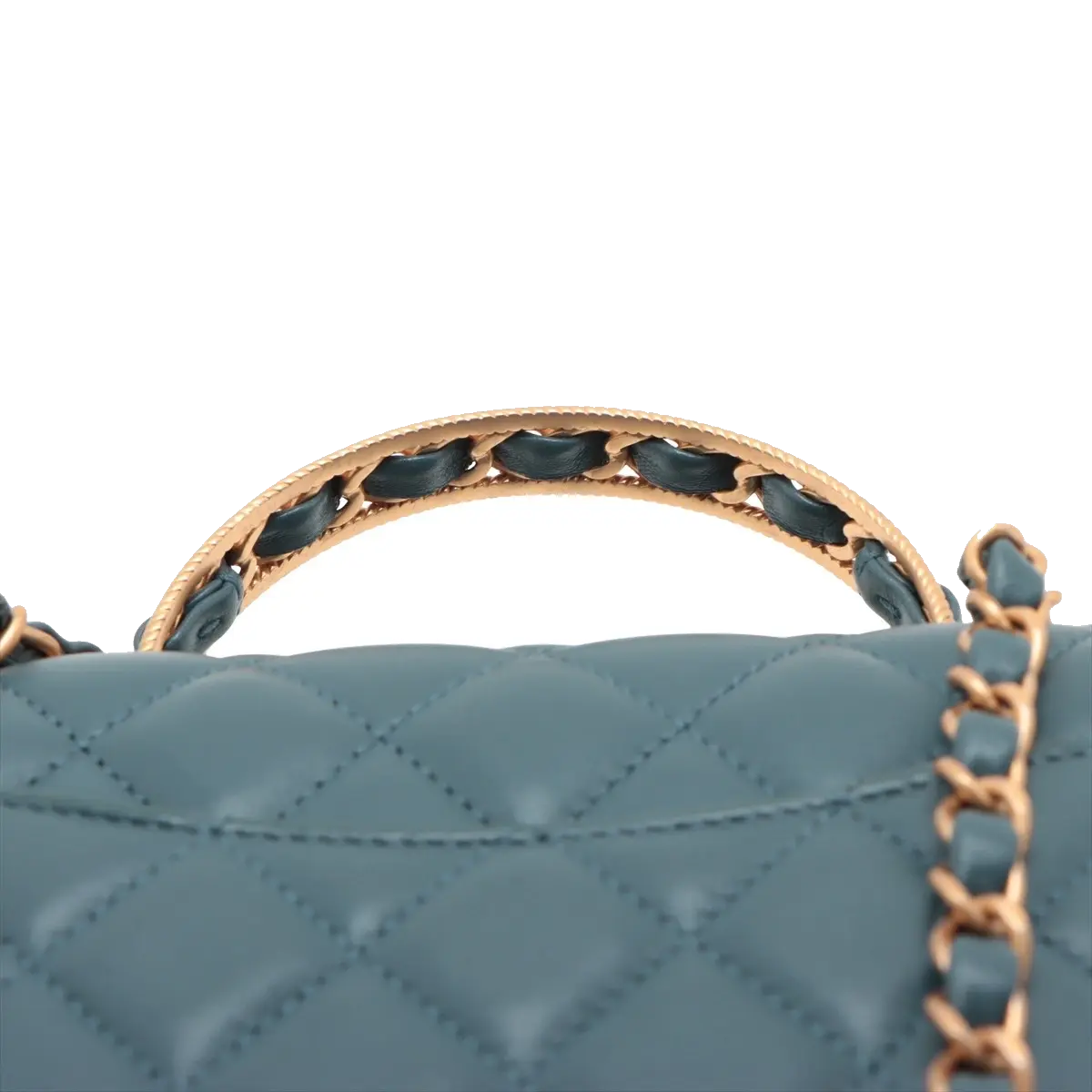 Pre-Loved Mini Flap Bag with Top Handle Handbag Quilted Leather Mini with Gold Hardware, Teal Blue
