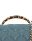 Pre-Loved Mini Flap Bag with Top Handle Handbag Quilted Leather Mini with Gold Hardware, Teal Blue