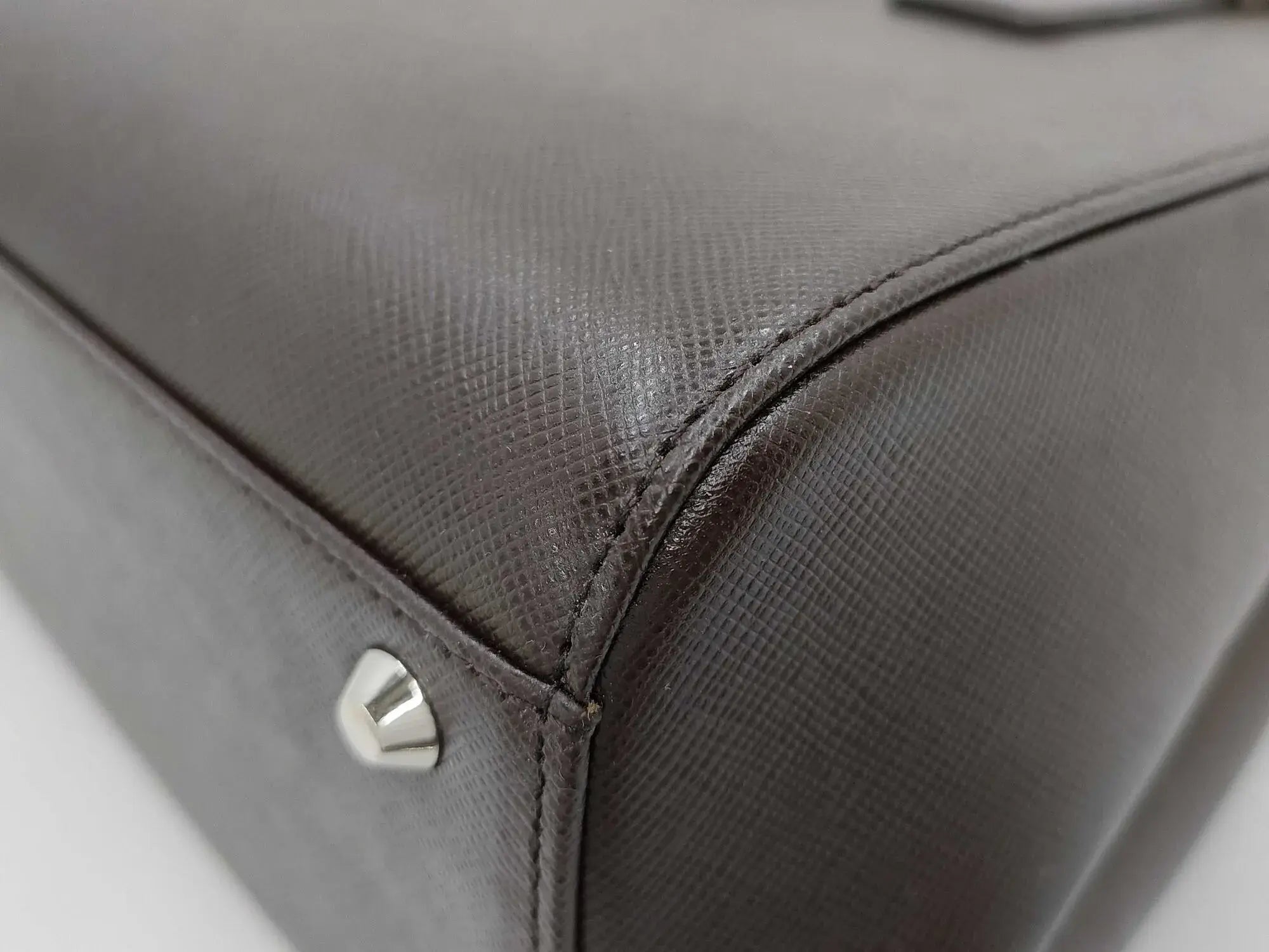 Pre-Loved Tote Leather with Silver Hardware, Dark Brown
