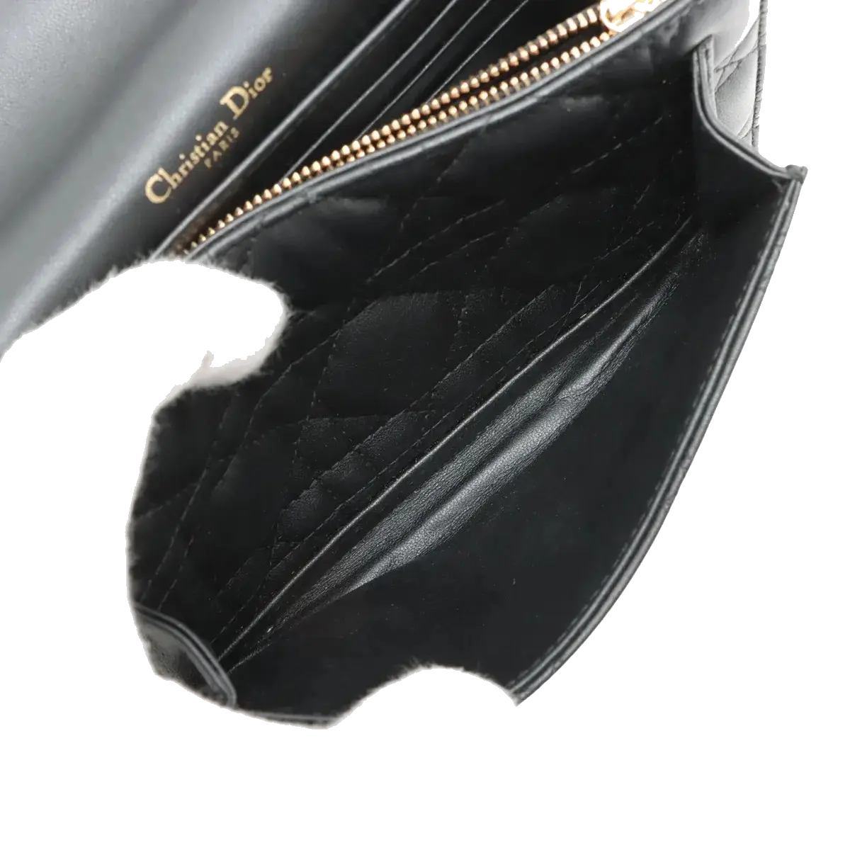 Pre-Loved Lady Dior Wallet on Chain Cannage Leather with Gold Hardware, Black