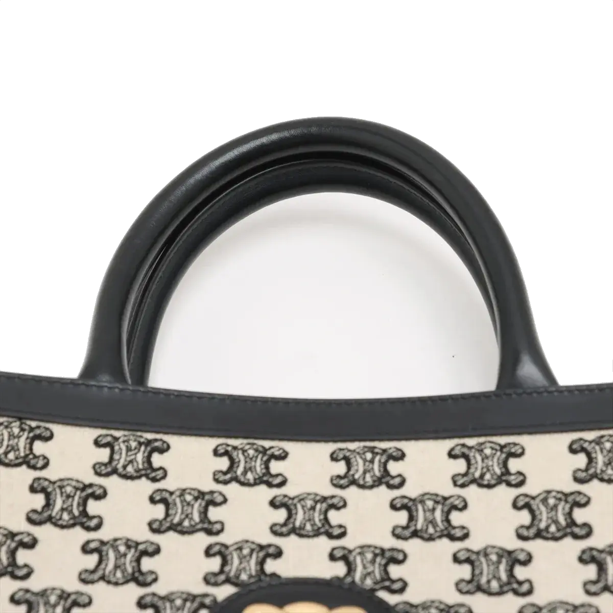 Pre-Loved Triomphe Vertical Cabas Tote Triomphe Coated Canvas Small with Gold Hardware, Beige and Black