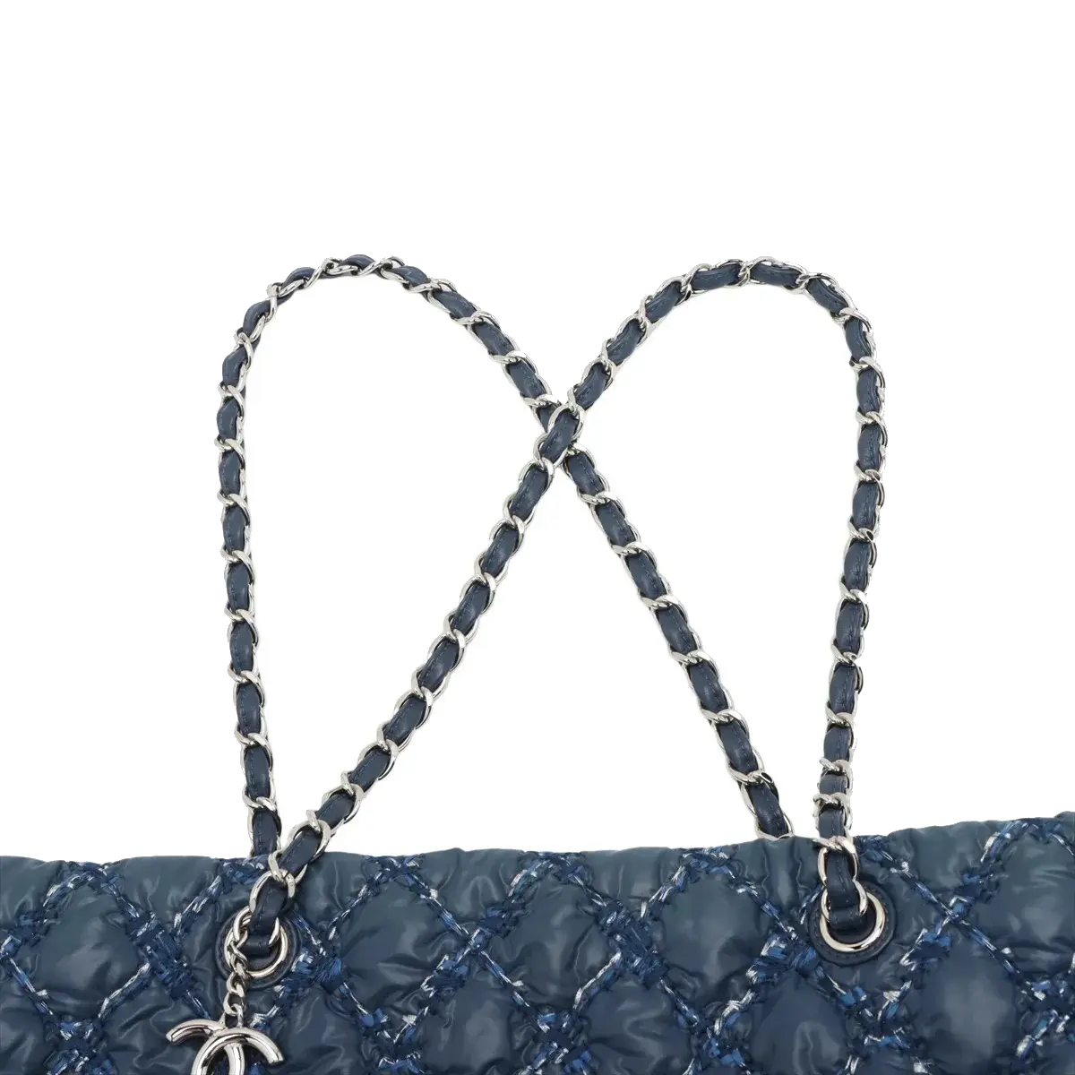Pre-Loved Tweed on Stitch Bubble Quilt Tote Quilted Nylon with Silver Hardware, Blue