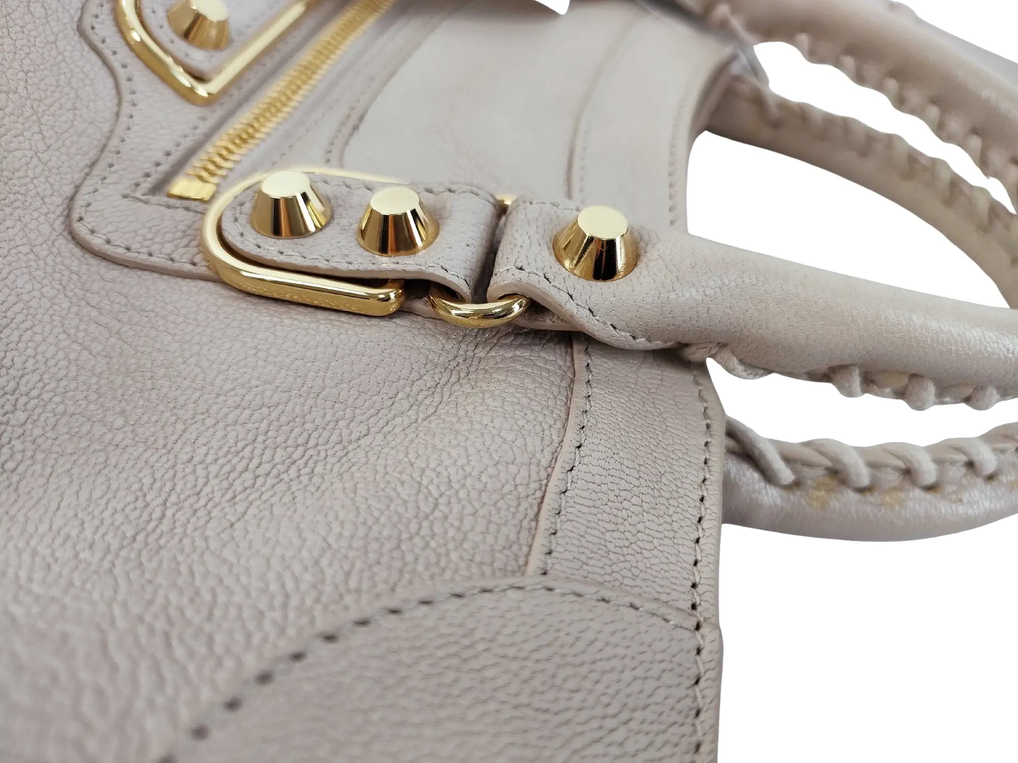 Pre-Loved Classic City Handbag Leather Small with Gold Hardware, Beige