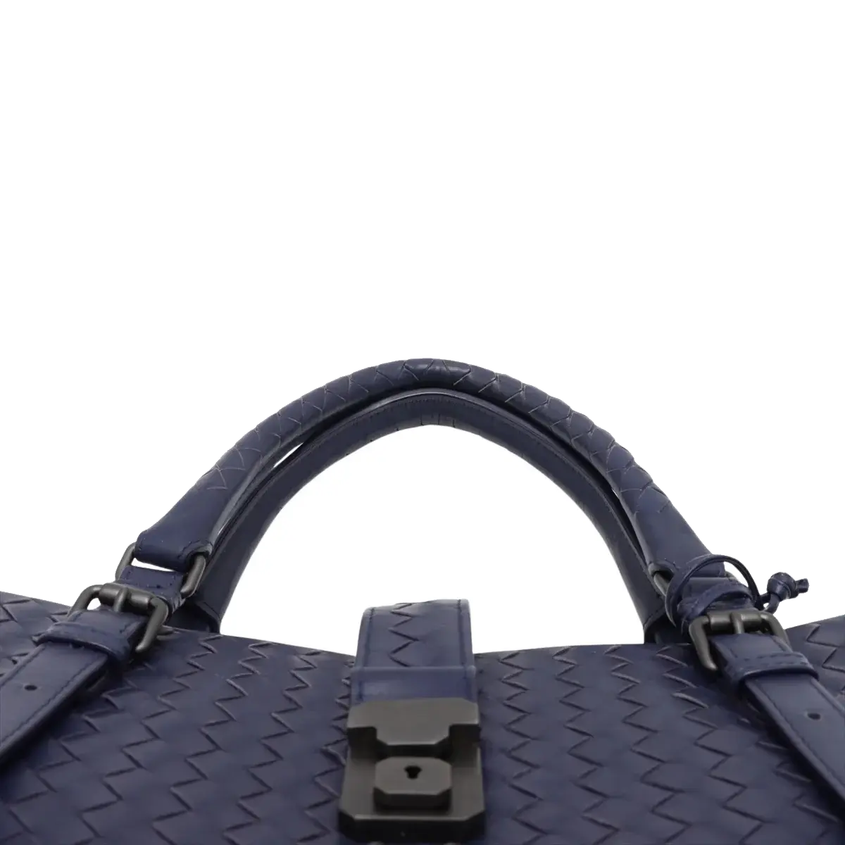 Pre-Loved Roma Tote Intrecciato Leather Medium with Gunmetal Hardware, Navy Blue