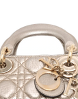 Pre-Loved Lady Dior Handbag Cannage Leather Mini with Gold Hardware, Metallic Champagne Gold