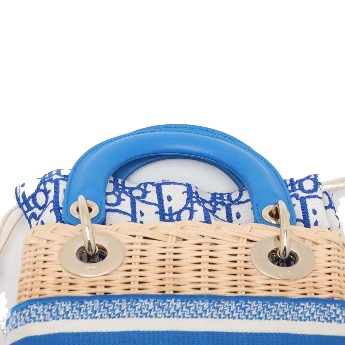 Pre-Loved Lady Dior Handbag Wicker Oblique Medium with Gold Hardware, Natural Beige and Blue