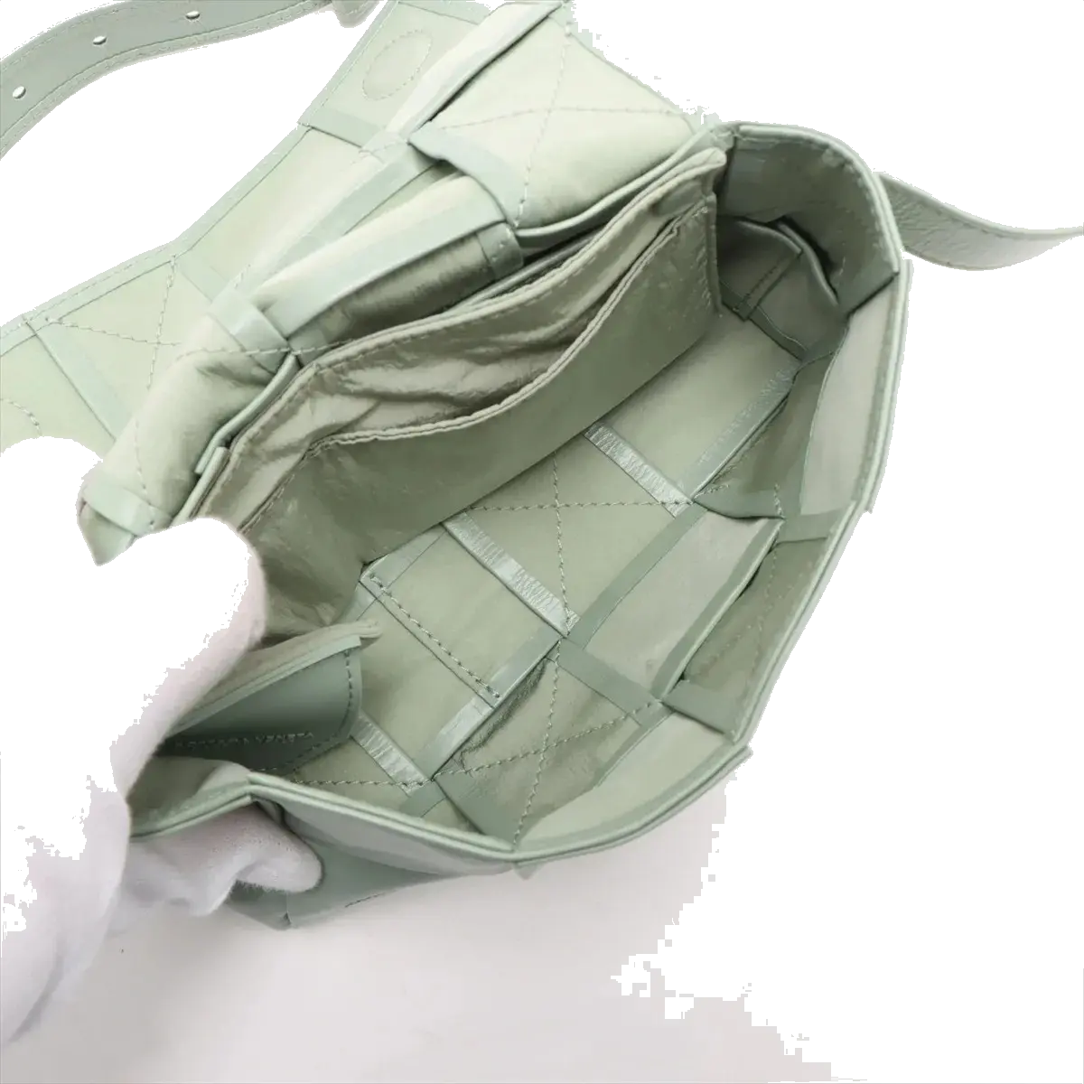 Pre-Loved Cassette Crossbody Bag Intrecciato Leather Mini with Silver Hardware, Sage Green