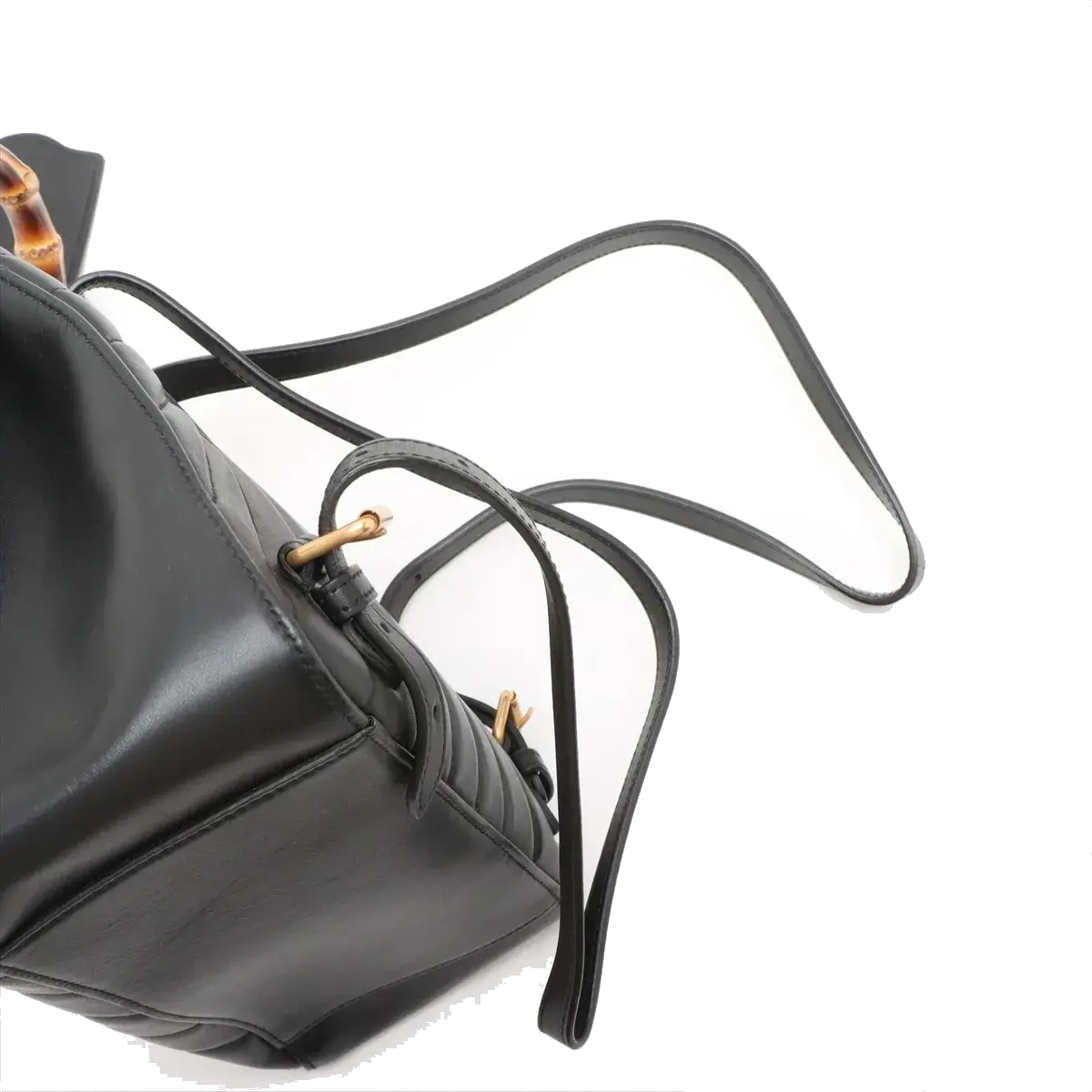 Pre-Loved Queen Margaret Bamboo Bee Backpack Quilted Leather with Aged Gold Hardware, Black