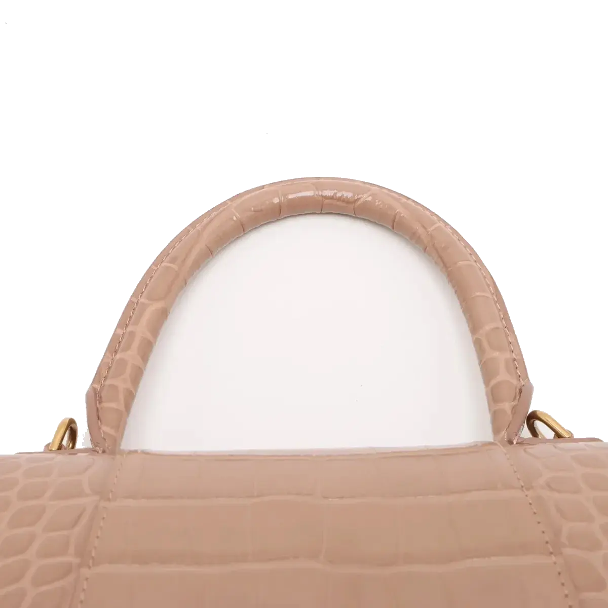 Pre-Loved Hourglass Handbag Crocodile Embossed Leather Small with Gold Hardware, Beige