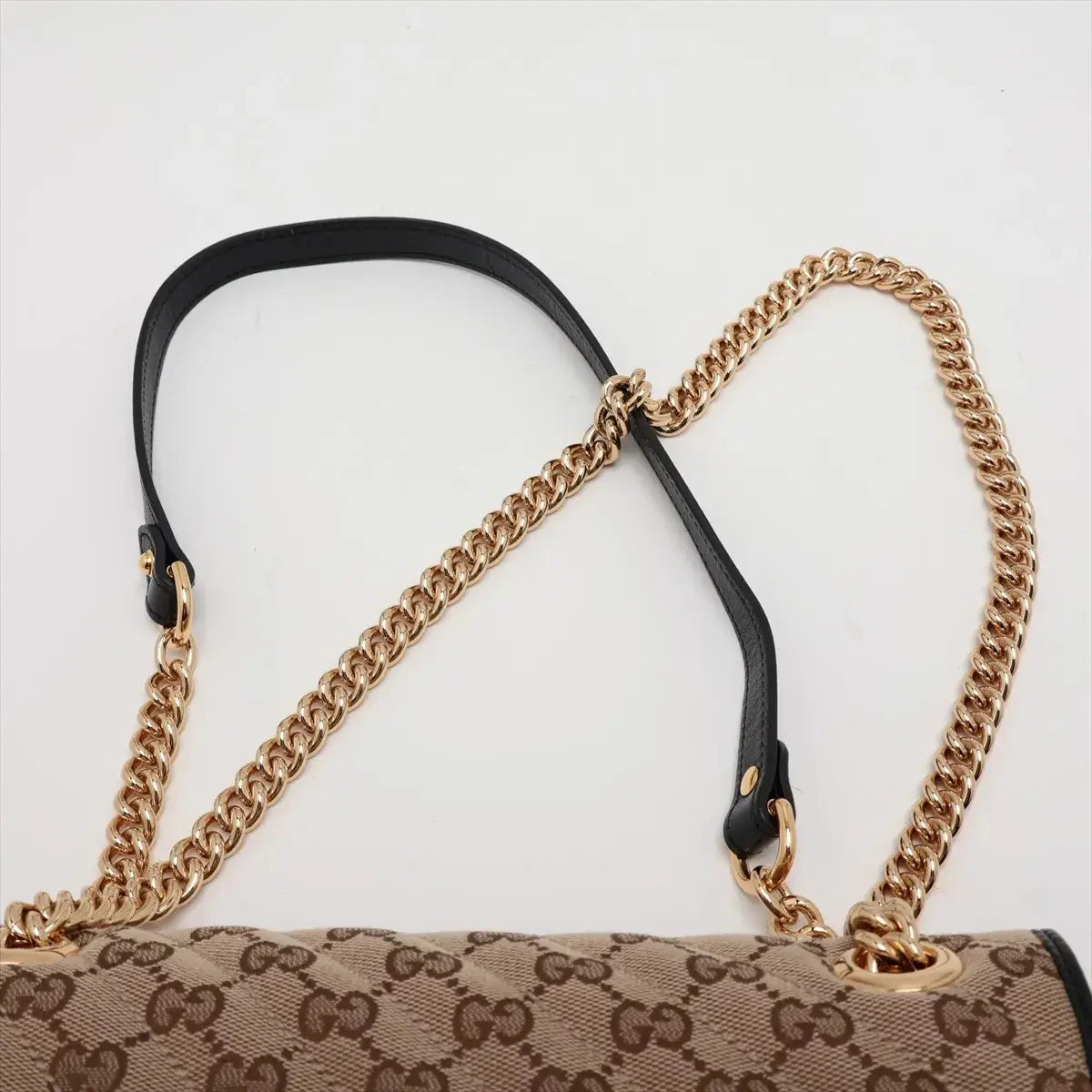 Pre-Loved GG Marmont Shoulder Bag Monogram Coated Canvas Small with Gold Hardware, Beige Ebony