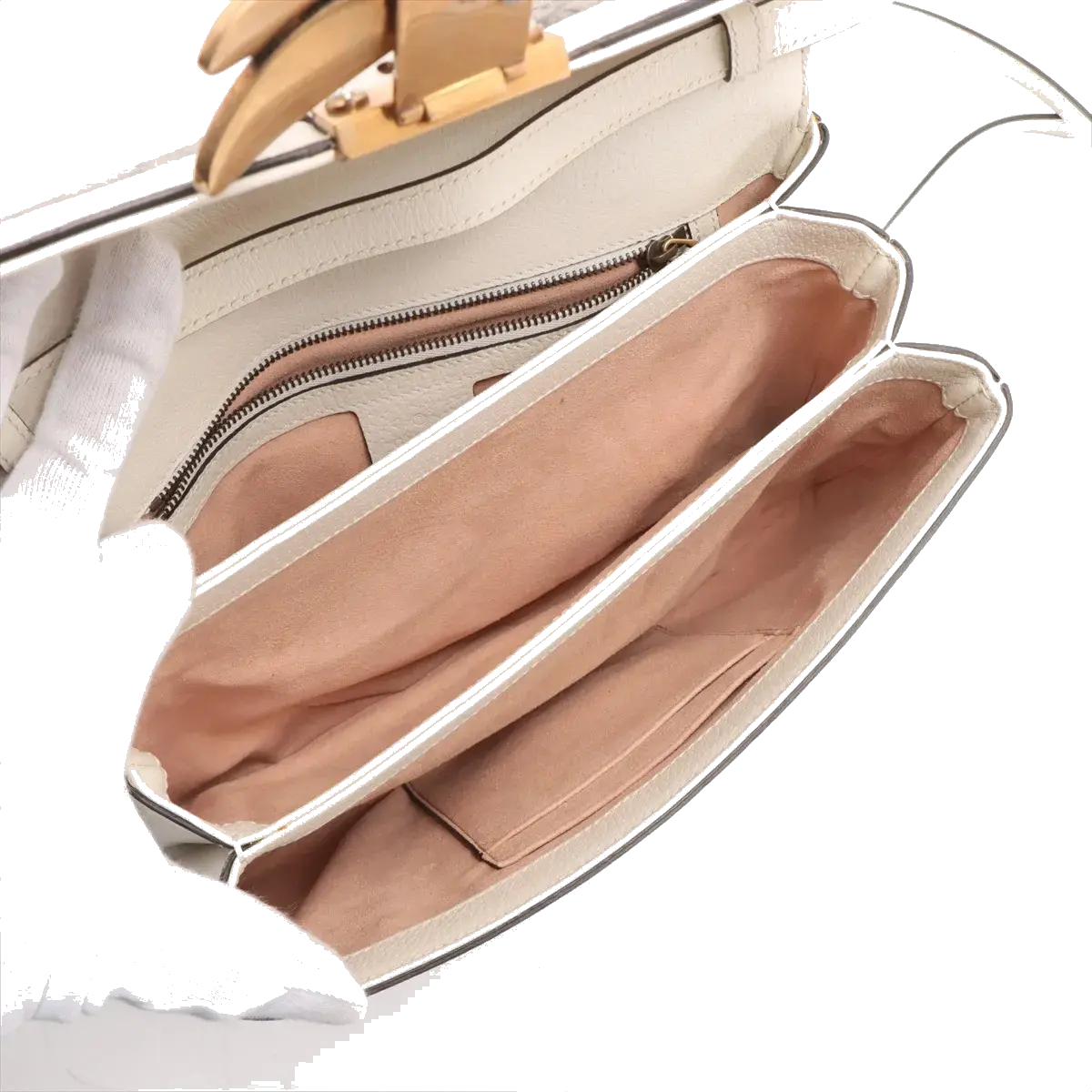 Pre-Loved Queen Margaret Shoulder Bag Monogram Canvas Coated with Aged Gold Hardware Medium, Beige Ebony with Ivory Trim