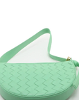 Pre-Loved Sunrise Shoulder Bag Intrecciato Leather Small with Gold Hardware, Mint Green
