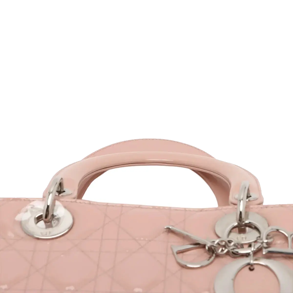 Pre-Loved Lady Dior Handbag Cannage Patent Leather Large with Silver Hardware, Pink