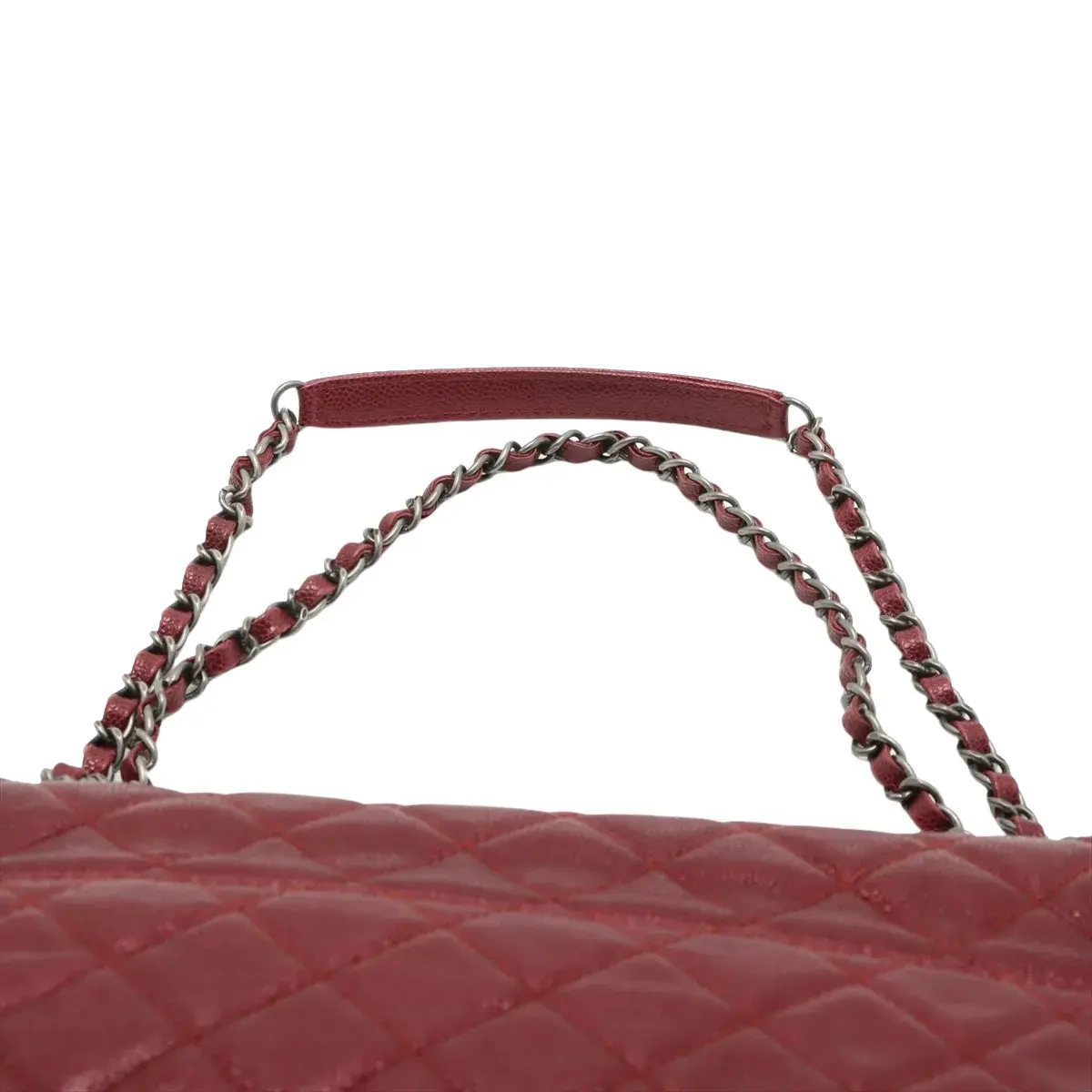 Pre-Loved Easy Flap Shoulder Bag Quilted Leather with Silver Hardware, Red