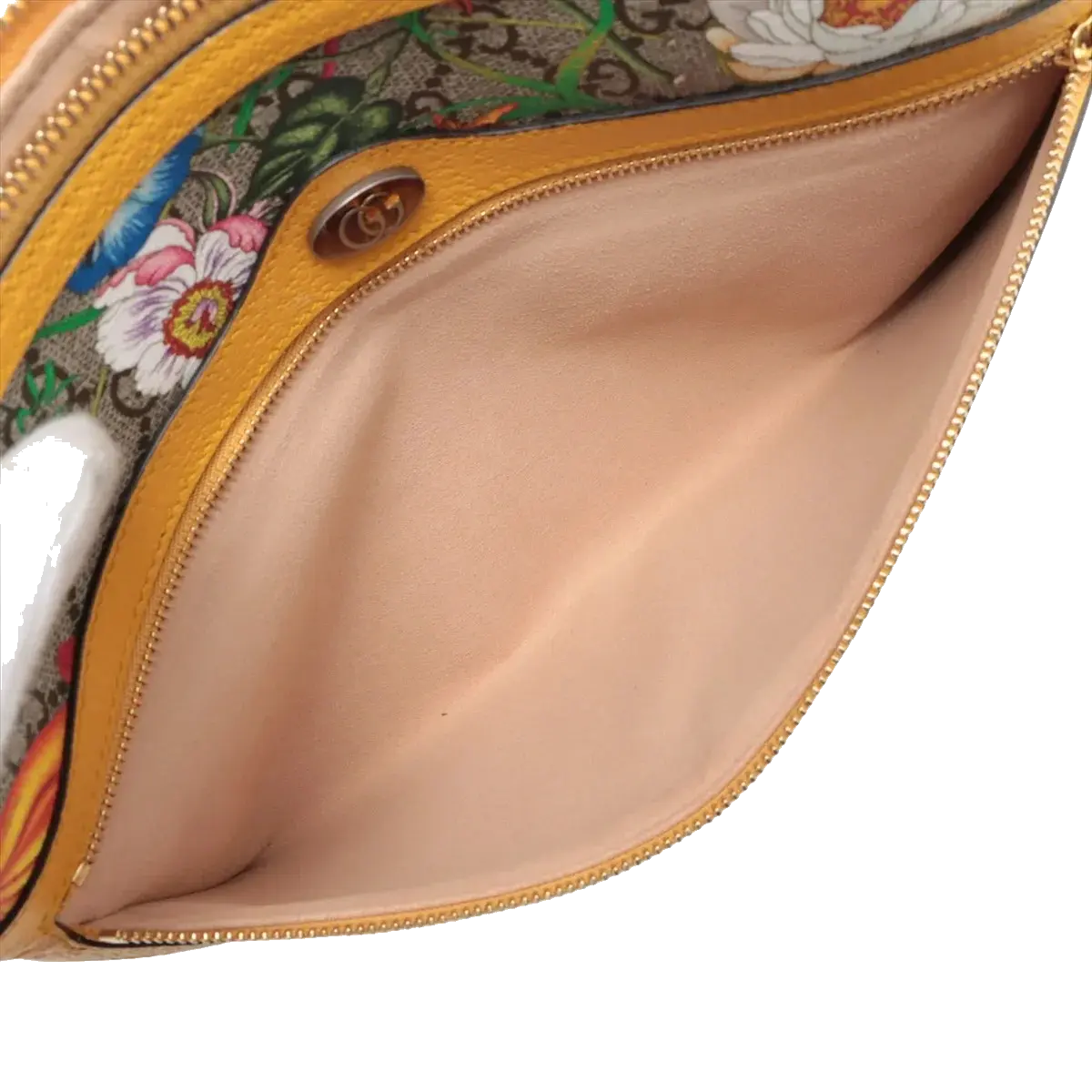 Pre-Loved Ophidia Flora Clutch Monogram Coated Canvas Large with Gold Hardware, Beige Ebony Multicolor