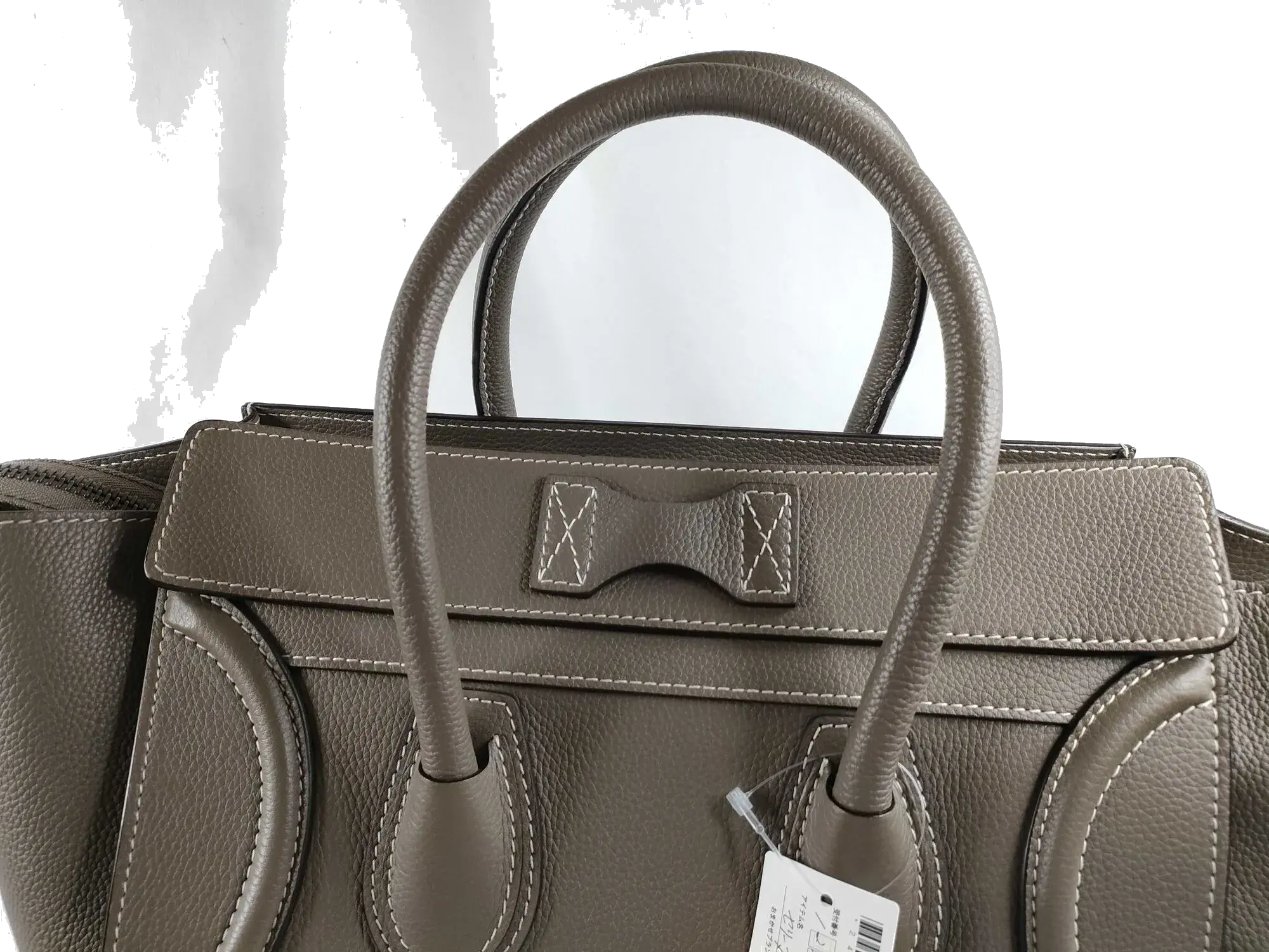 Pre-Loved Luggage Tote Leather Mini with Silver Hardware, Taupe