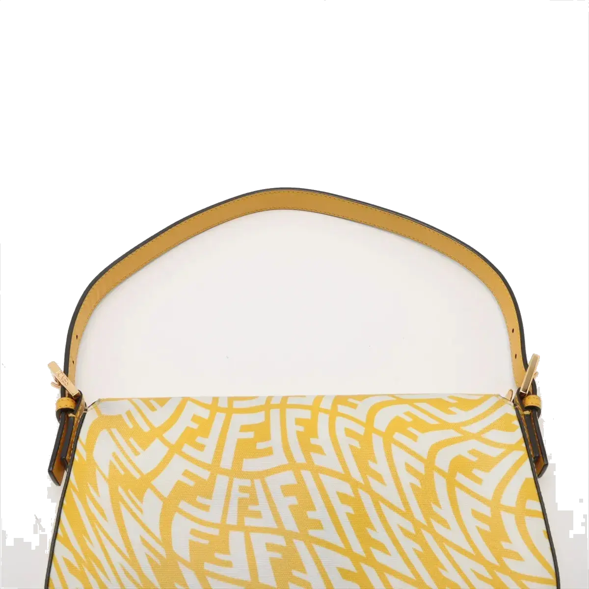 Pre-Loved Baguette Shoulder Bag FF Vertigo Coated Canvas with Gold Hardware, Yellow and White