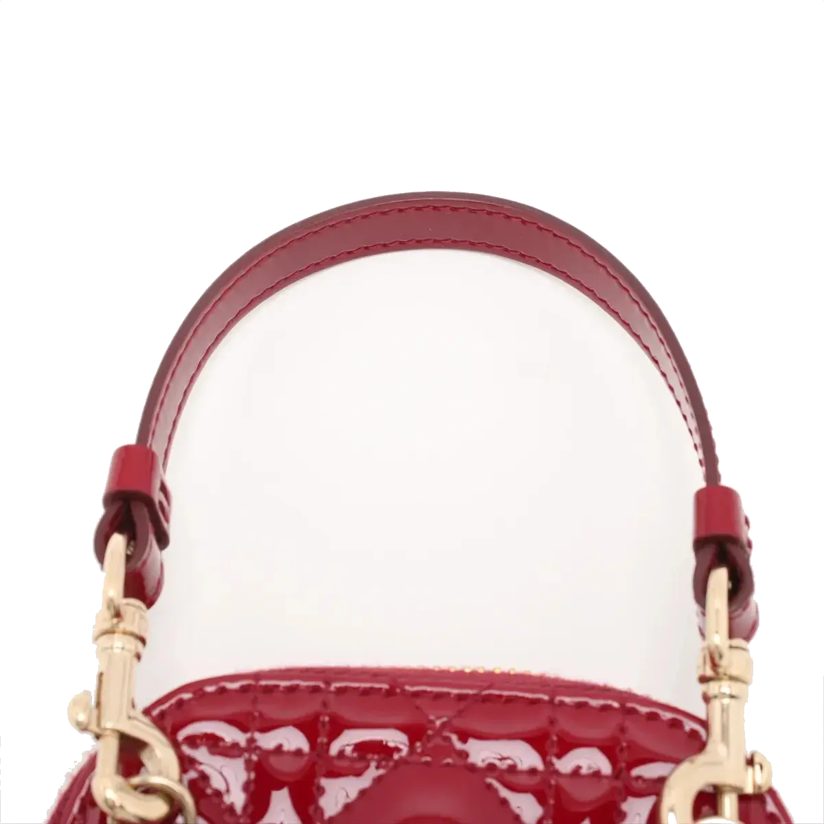 Pre-Loved Lady Dior Phone Holder Crossbody Bag Cannage Patent Leather Mini with Gold Hardware, Red