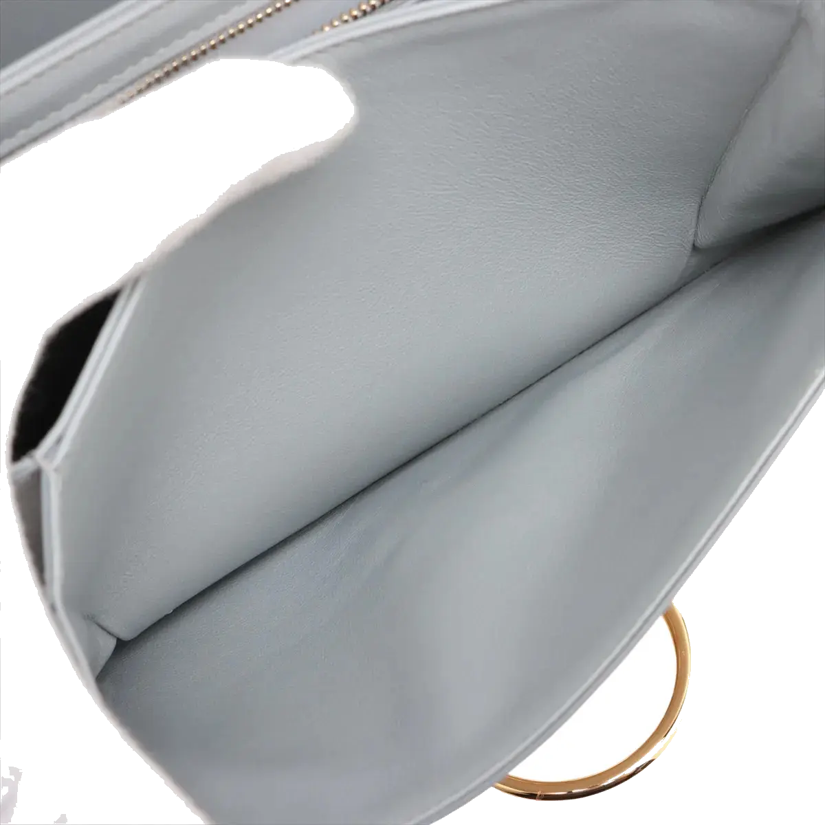 Pre-Loved Stirrup Flap Bag Shoulder Bag Leather Small with Gold Hardware, Light Gray