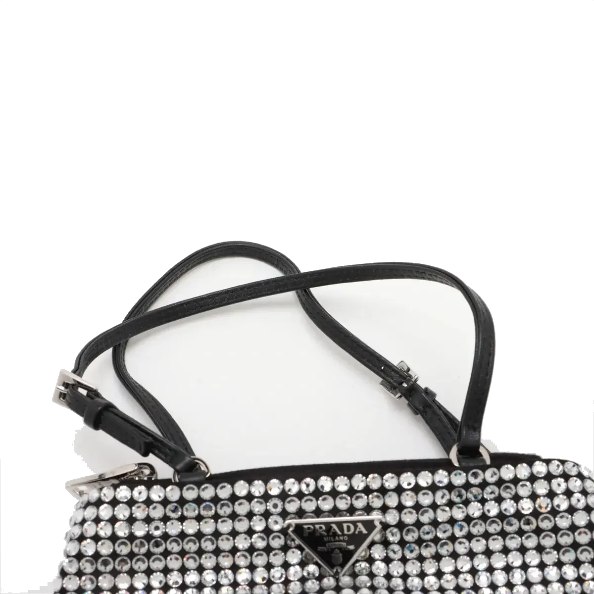 Pre-Loved Satin Crystal Tote Shoulder Bag Embellished Satin Small with Silver Hardware, Black