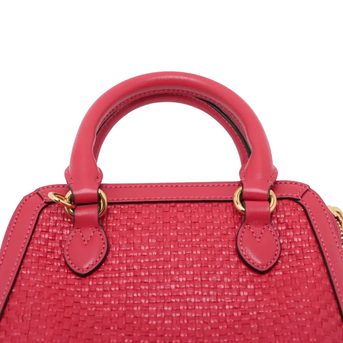 Pre-Loved Horsebit 1955 Handbag Woven Raffia Mini with Gold Hardware, Pink
