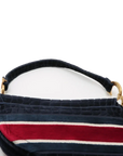Pre-Loved Saddle Shoulder Bag Crocodile Embossed Velvet Mini with Aged Gold Hardware, Navy