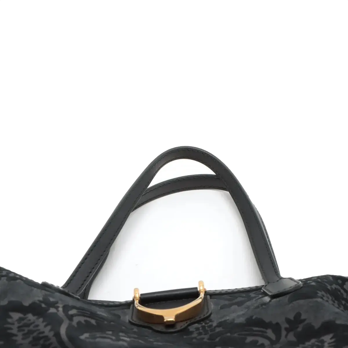 Pre-Loved Stirrup Tote Floral Suede Large with Gold Hardware, Black