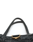 Pre-Loved Stirrup Tote Floral Suede Large with Gold Hardware, Black