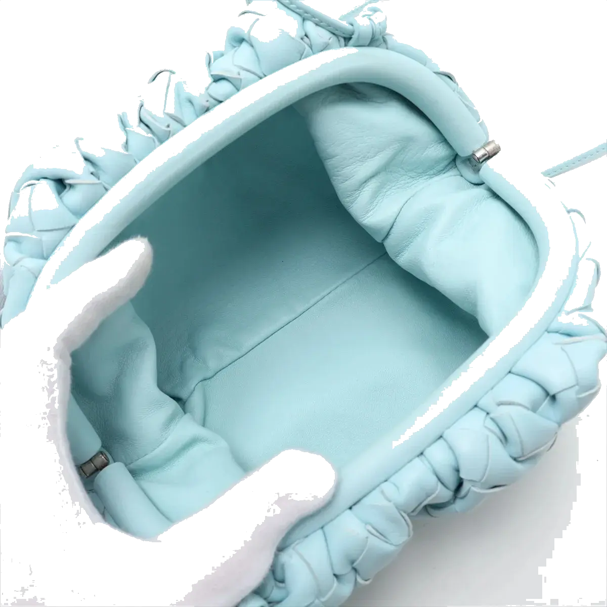Pre-Loved The Pouch Crossbody Bag Intrecciato Leather Mini with Silver Hardware, Light Blue