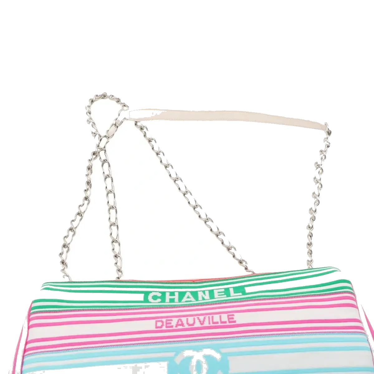 Pre-Loved Coco Stripe Flap Shoulder Bag Striped Canvas with Silver Hardware, Multicolor