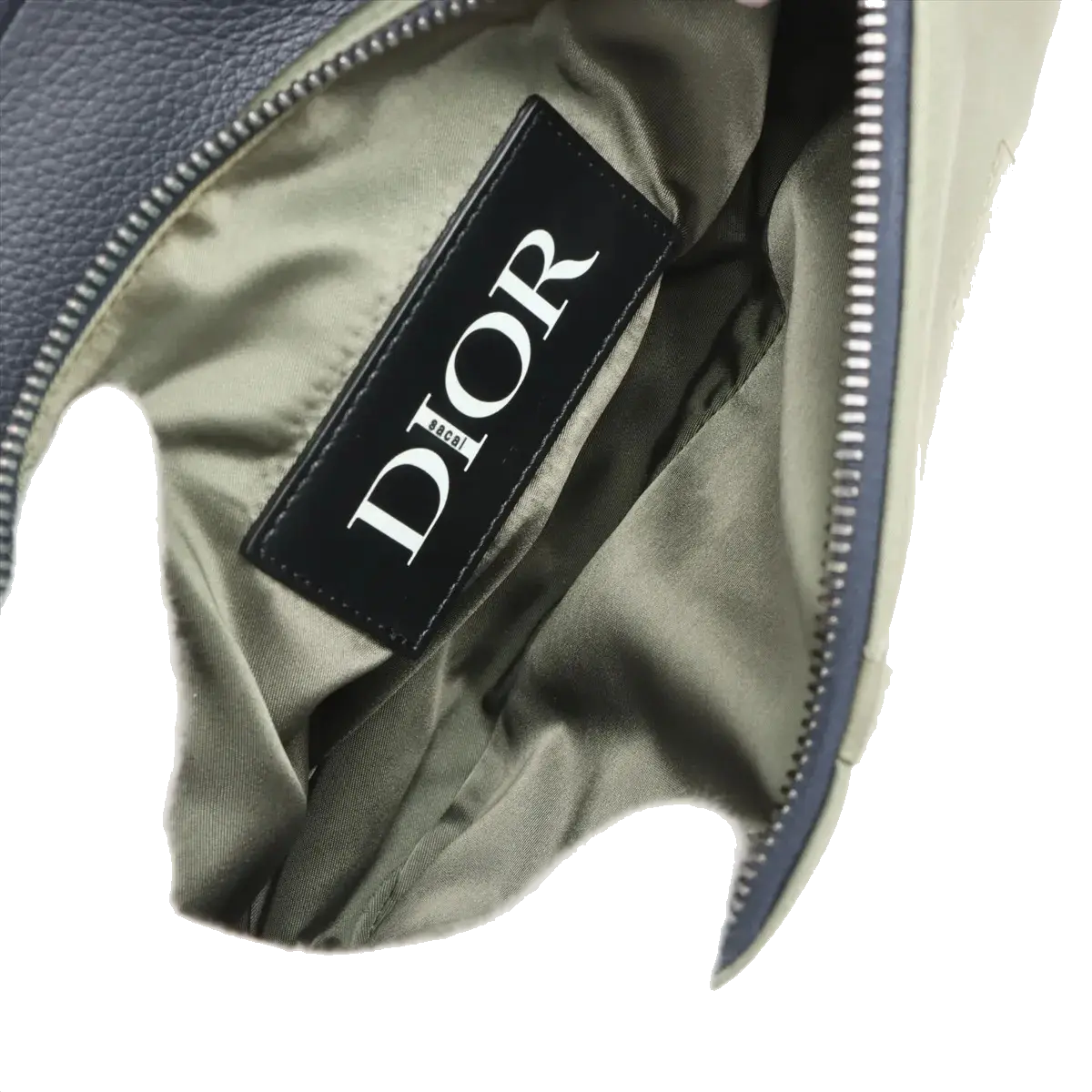 Pre-Loved Saddle Crossbody Bag Nylon with Black Hardware, Khaki Green / Navy