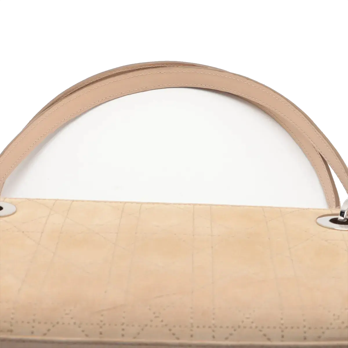 Pre-Loved Lady Dior East West Handbag Cannage Suede with Silver Hardware, Beige