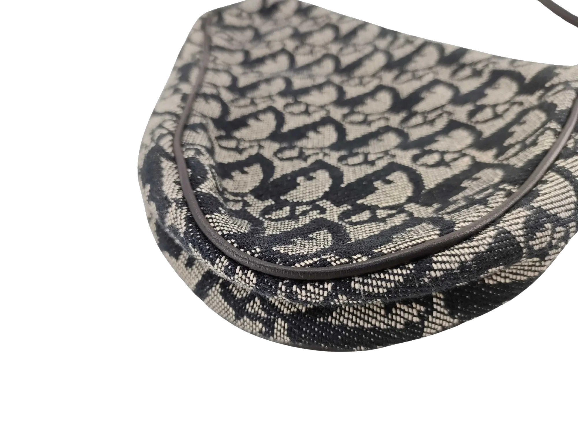 Pre-Loved Saddle Pochette Oblique Canvas Mini with Silver Hardware, Navy and Grey