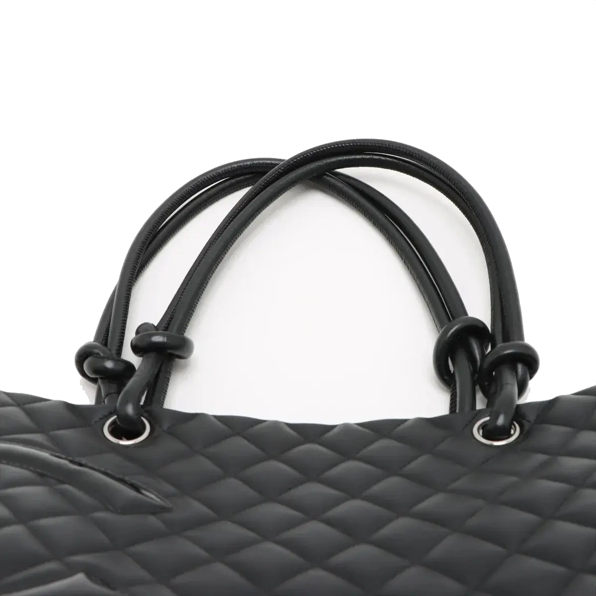 Pre-Loved Cambon Ligne Tote Quilted Leather Large with Silver Hardware, Black
