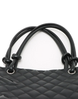 Pre-Loved Cambon Ligne Tote Quilted Leather Large with Silver Hardware, Black