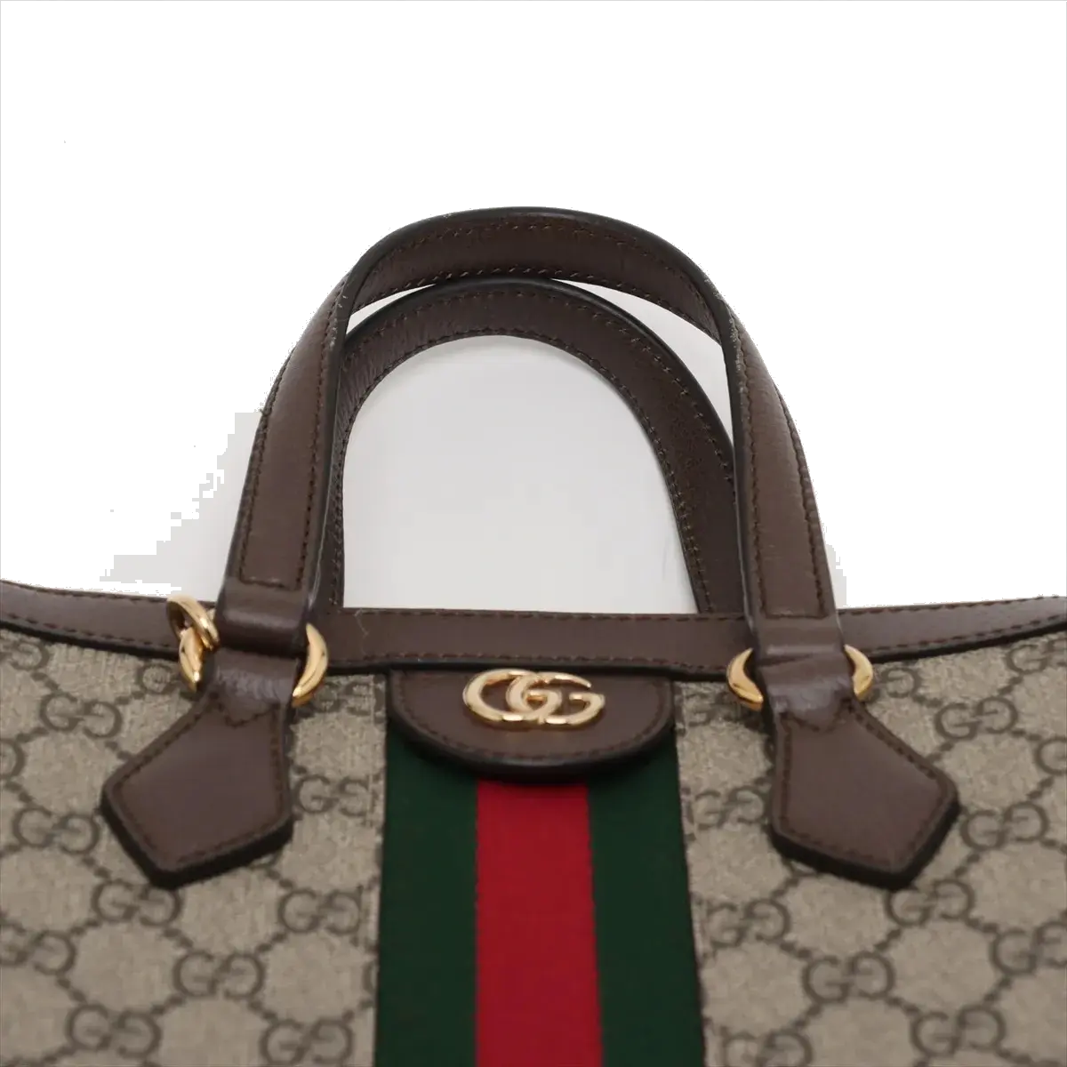 Pre-Loved Ophidia Tote GG Supreme Canvas Coated Small with Gold Hardware, Beige/Ebony