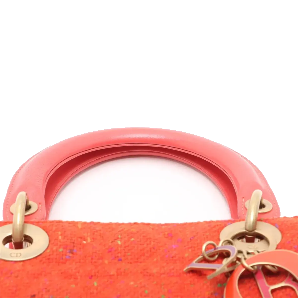 Pre-Loved Lady Dior Handbag Cannage Tweed Large with Gold Hardware, Red