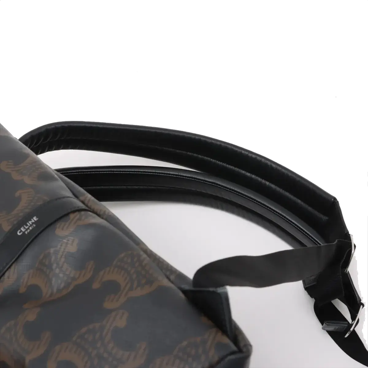 Pre-Loved Triomphe Backpack Triomphe Coated Canvas with Silver Hardware, Black and Brown