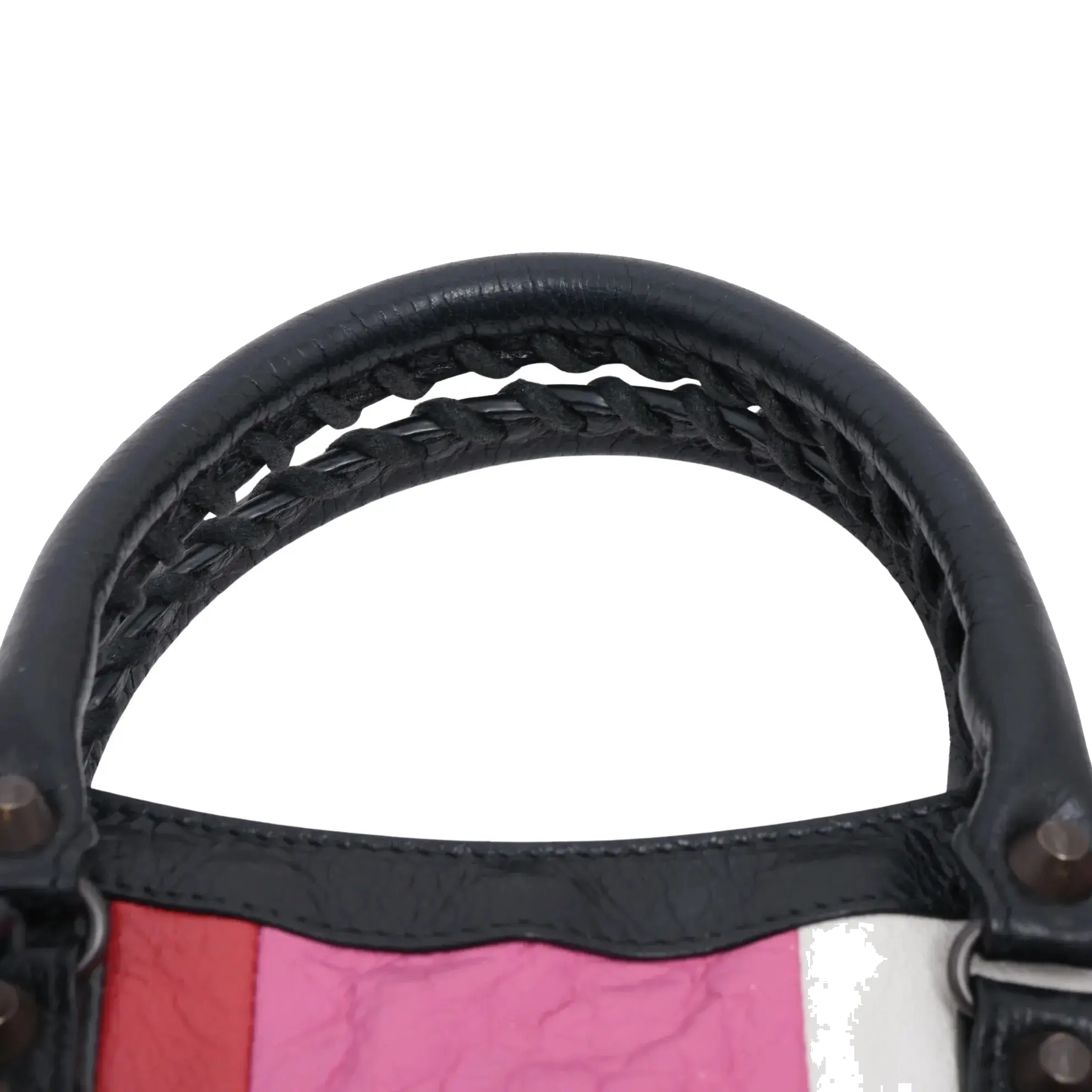Pre-Loved Classic City Handbag Striped Leather Small with Aged Bronze Hardware, Black, White, Pink, Red